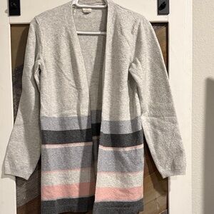 Women's Gray and Pink Striped Cardigan